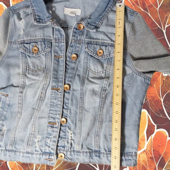 Ci Sono Size L (marked XL) Denim Jacket with Grey Knit Sleeves - Picture 5 of 7